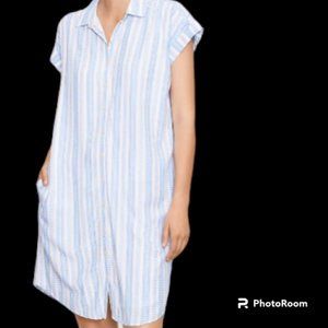 Loft White n Blue Dress with Pockets Size Small